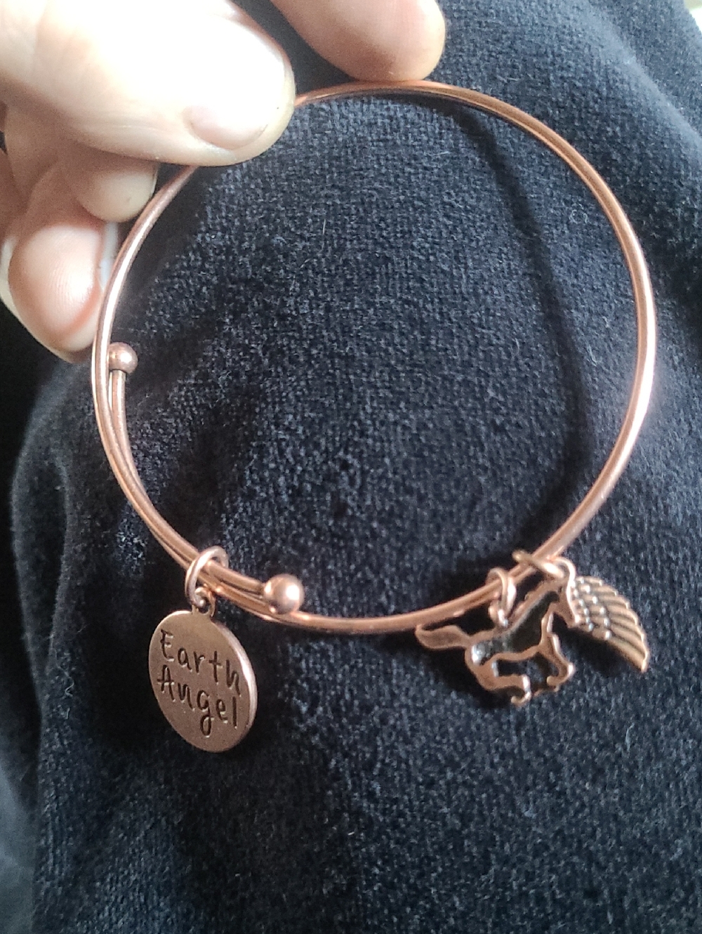 Earth Angel Copper Charm Bangle Bracelet - Angel Wing & Dove